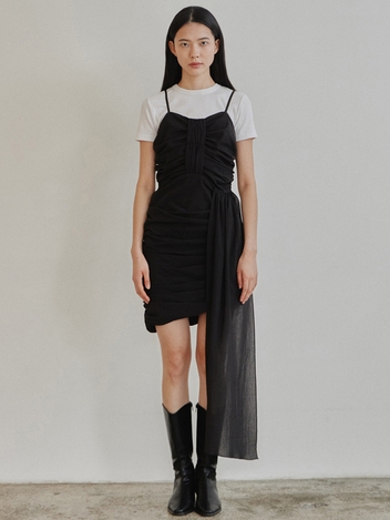 SHIRRING MINI DRESS - BLACK