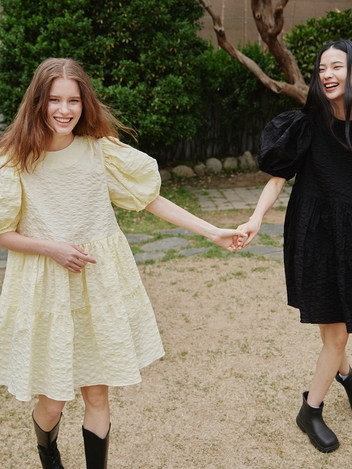 TAV SIGNATURE VOLUME PUFFY RIBBON DRESS (REVERSIBLE) - YELLOW