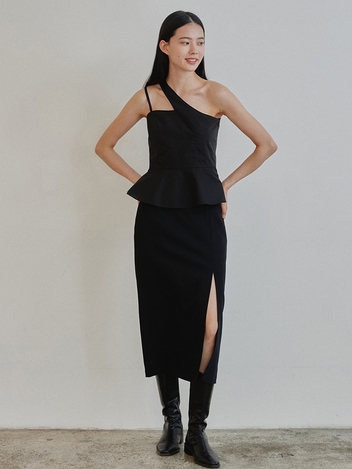 UNBALANCE ASYMMETRIC BLOUSE - BLACK