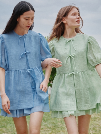 SEE THOUGH VOLUME PUFFY BLOUSE - BLUE