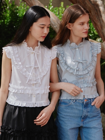 TAV SIGNATURE FRILL SLEEVELESS BLOUSE - WHITE
