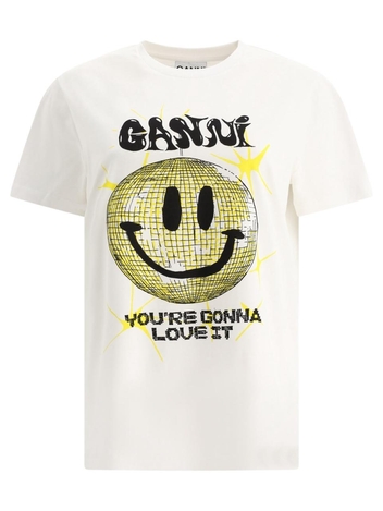 GANNI WOMENS T3356151 WHITE OTHER MATERIALS T-SHIRT T3356151
