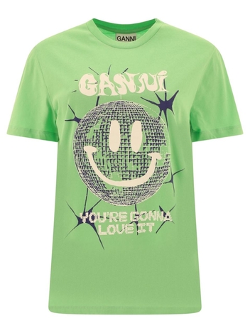 GANNI WOMENS T3359484 GREEN OTHER MATERIALS T-SHIRT T3359484