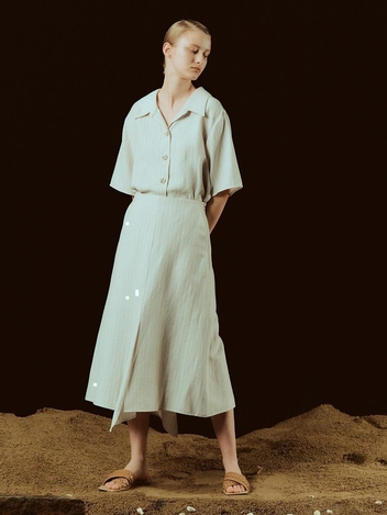 [NUVO10 누보텐]pin stripe flare linen shirt dress VWOPLE0100