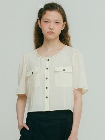 Puff Sleeve Round Neck Shirts VC2333BL018M