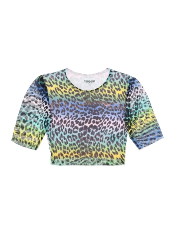 Ganni multicolor leopard print crop top T3416