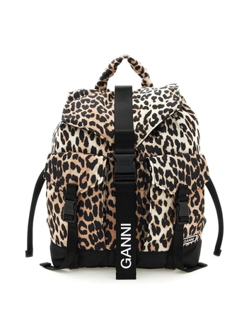 Ganni animal print nylon backpack A4757