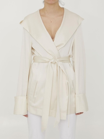 Hooded jacket in crepe satin  741276Y3G36_9601