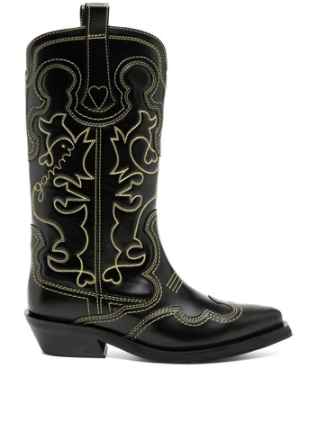 GANNI WOMENS S1932864 BLACK LEATHER ANKLE BOOTS S1932864