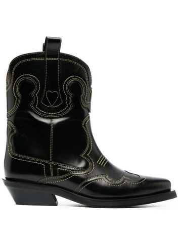 GANNI WOMENS S1989864 BLACK LEATHER ANKLE BOOTS S1989864