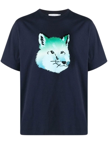 MAISON KITSUNE MENS KM00118KJ0008P480 BLUE COTTON T-SHIRT KM00118KJ0008P480