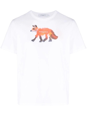 MAISON KITSUNE MENS KM00105KJ0008P100 WHITE COTTON T-SHIRT KM00105KJ0008P100