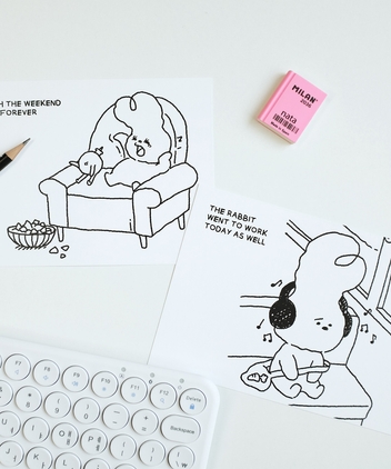 WORKING RABBIT DOODLE 빅엽서 4종