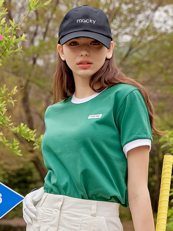 패치 배색 반팔티 그린