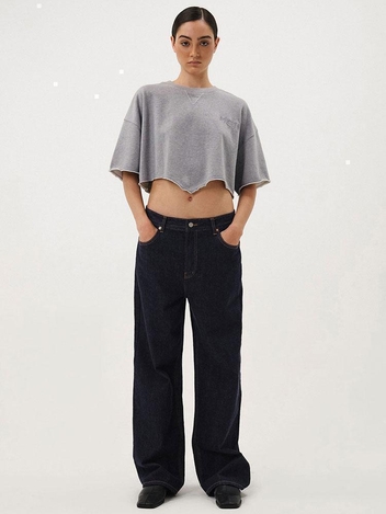 스트레이트 로우 데님 팬츠 [다크블루]