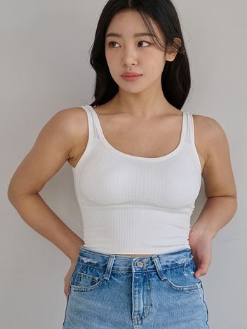 레이 스퀘어넥 골지 크롭탑 (캡내장)