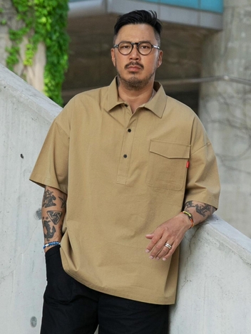 [6.14일 예약배송] 러기드하우스 : 크로키 반오픈 포켓 반팔 셔츠 베이지