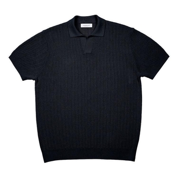 Mesh Mixed Cable Open Collar Knit (Dark Navy)