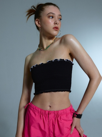 FLOWER TUBE TOP BLACK