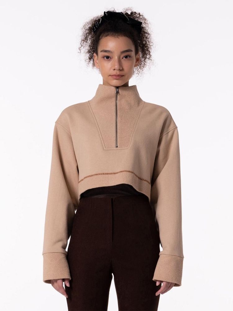 STITCH POINT CROP SWEATSHIRT BEIGE MBCFTO004BE