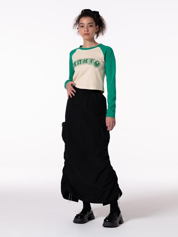 STRING SHIRING DETAIL LONG SKIRT BLACK MBCFSK002BK