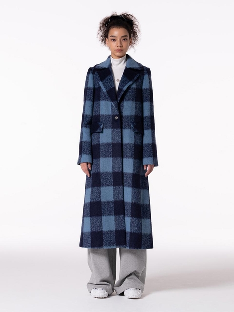 SIMPLE CHIC MAXI CHECK COAT BLUE MBCFCT002BL