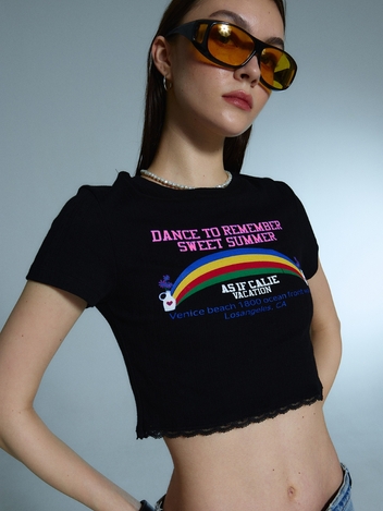 RAINBOW LACE CROP TSHIRT BLACK