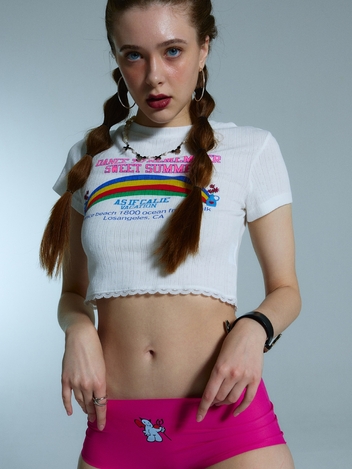 RAINBOW LACE CROP TSHIRT IVORY