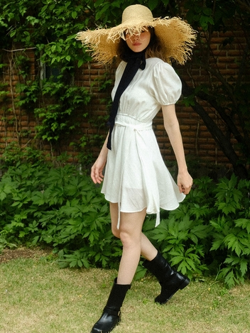BELTED LINEN MINI DRESS - WHITE