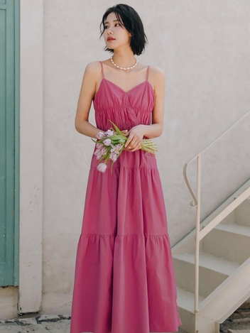 LS_Pink tube top v neck dress
