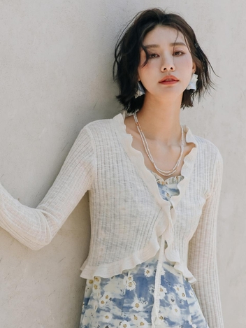 LS_White short frill lace cardigan