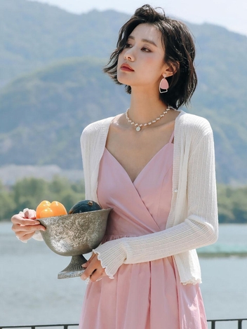 LS_White thin simple cardigan