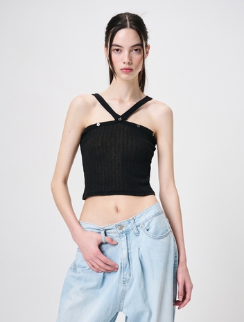 Strap Button Tube Top, Black