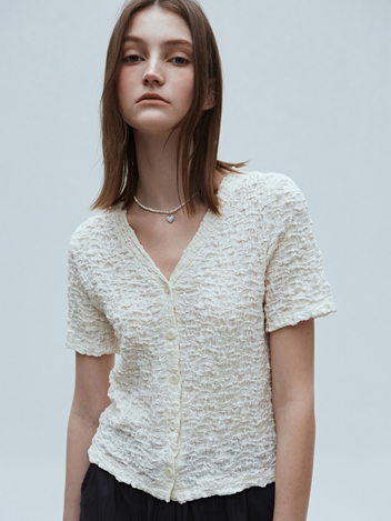 MINIMAL NECK WRINKLE CARDIGAN_CREAM