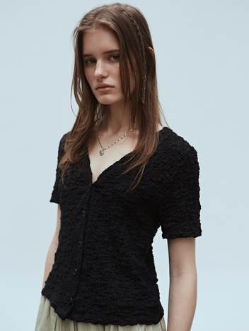 MINIMAL NECK WRINKLE CARDIGAN_BLACK