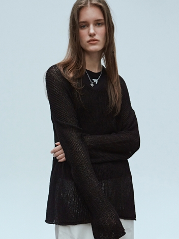 MINIMAL NECK LAYERED KNIT_BLACK