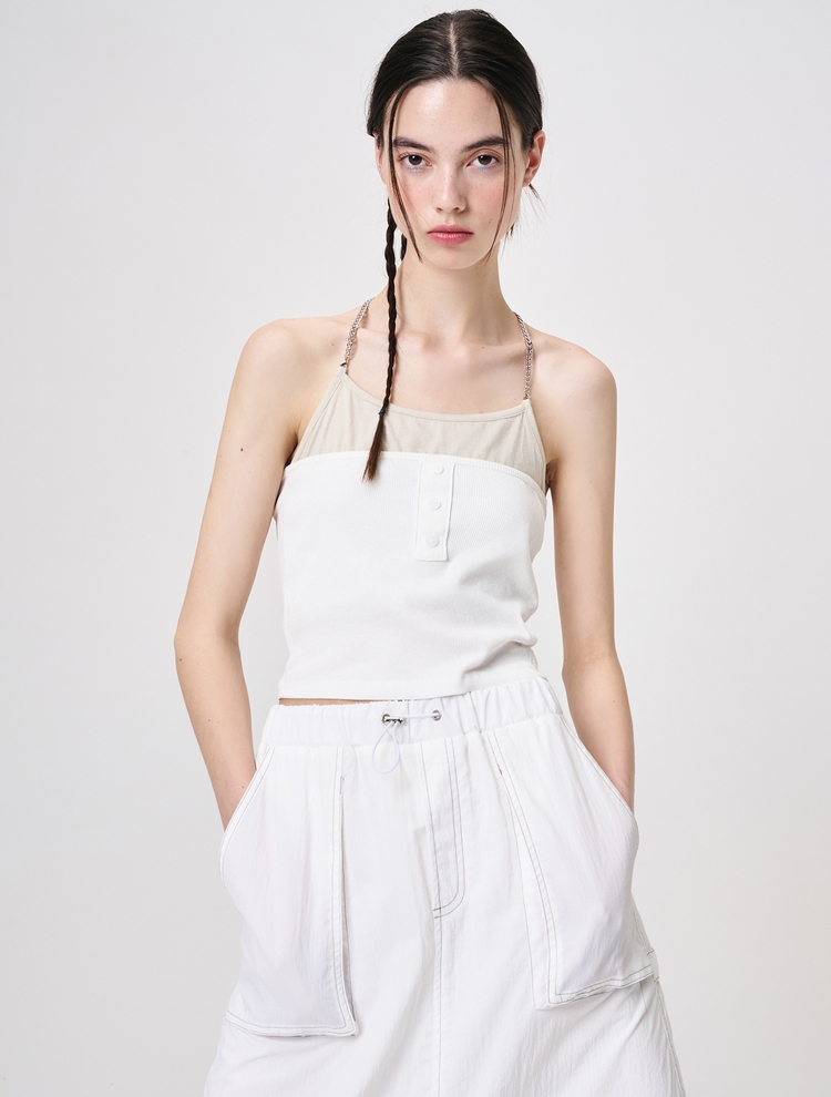 Chain Layered Sleeveless Top, Ivory