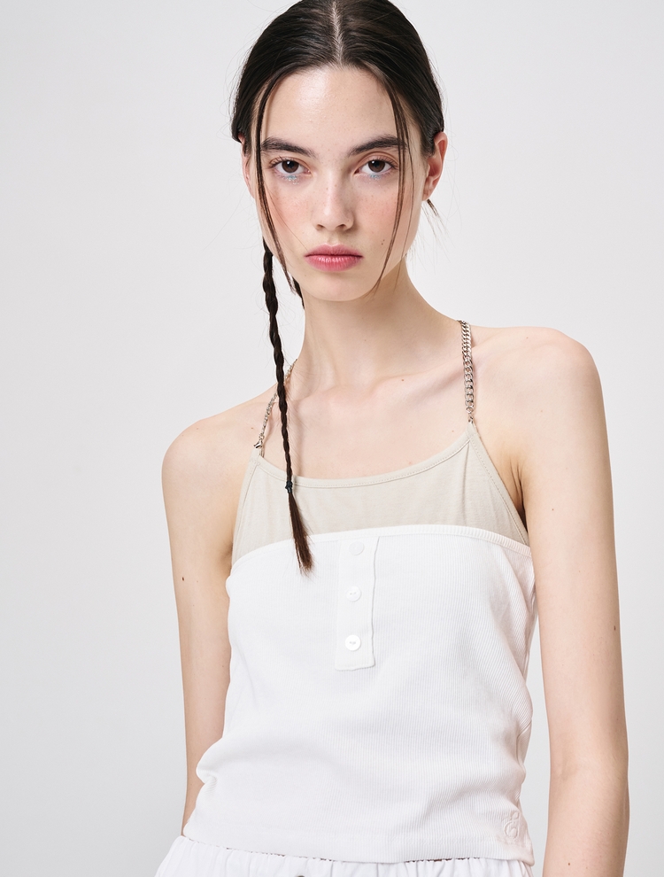 Chain Layered Sleeveless Top, Ivory