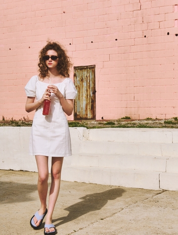 Stitch Puff Mini Dress, White