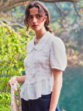 Flower Embroidered Frill Blouse