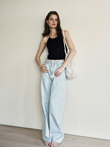 Cable Halter Neck Knit Top (Black)