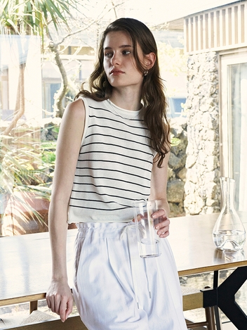 Minimal Stripe Knit Sleeveless (Ivory)