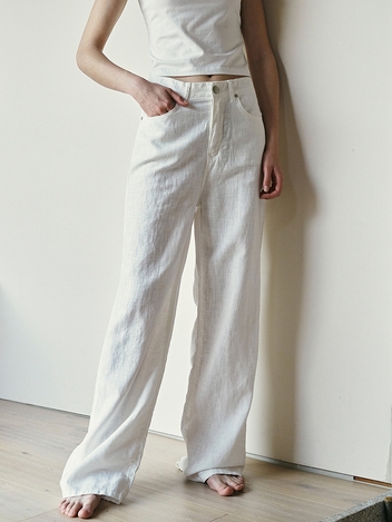 Linenlike White Wide Denim Pants