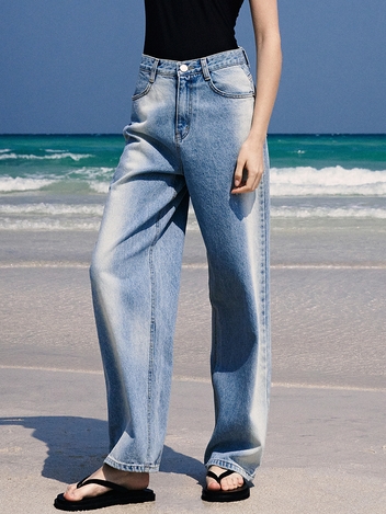 Vintage Line Washing Wide Denim Pants