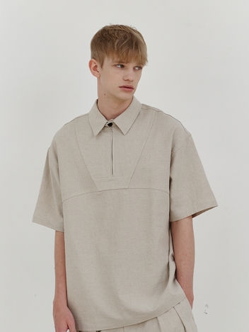 Decker linen zip-up 1/2 shirt (beige)