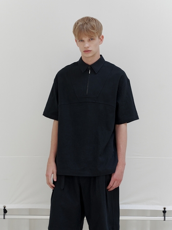 Decker linen zip-up 1/2 shirt (navy)