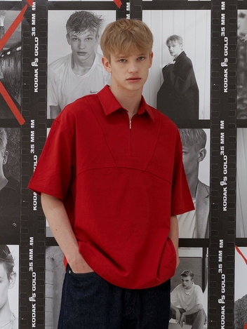 Decker linen zip-up 1/2 shirt (red)