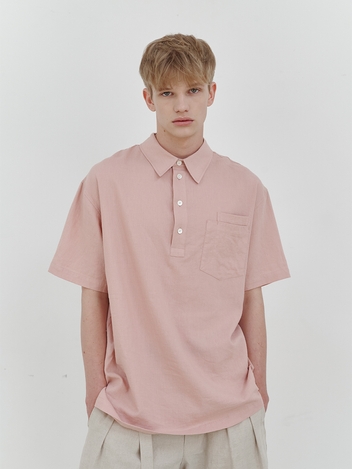 Linen pullover double pocket 1/2 shirt (smoke pink)