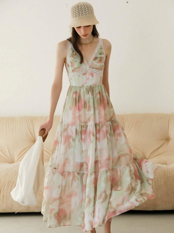 DD_Smudged rainbow embroidery dress