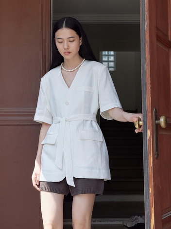 Allen Half Linen Jacket_Ivory